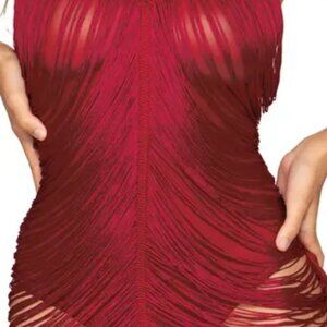 Medium deep red fringe bodysuit lingerie onesie